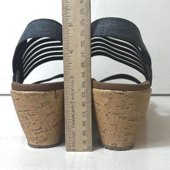 Skechers Luxe Foam Wedge Women's 11 Blue Fabric Sandals Sling Back Open Toe NEW - Picture 9 of 12